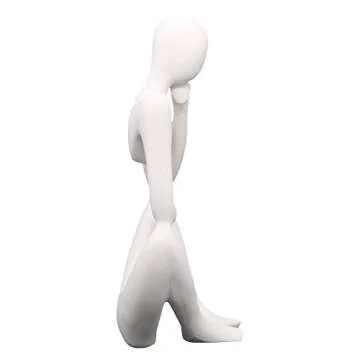Asng Resin Thinker Style Abstract Sculpture Statue Collectible Figurines Home Office Bookshelf Desktop Decor (White,Left, Small)