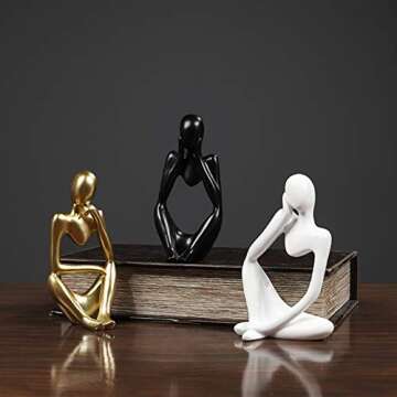 Asng Resin Thinker Style Abstract Sculpture Statue Collectible Figurines Home Office Bookshelf Desktop Decor (White,Left, Small)