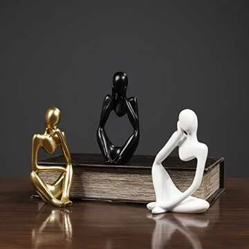 Asng Resin Thinker Style Abstract Sculpture Statue Collectible Figurines Home Office Bookshelf Desktop Decor (White,Left, Small)