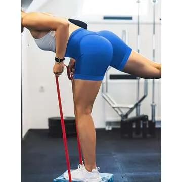 Blue Gym Shorts Women, Seamless Scrunch Butt Booty Lifting Workout Shorts, High-Waisted Stretchy Yoga Leggings Athletic Shorts Pants for Squat Proof Contour Fitness Muscle Sport Running Biker Active