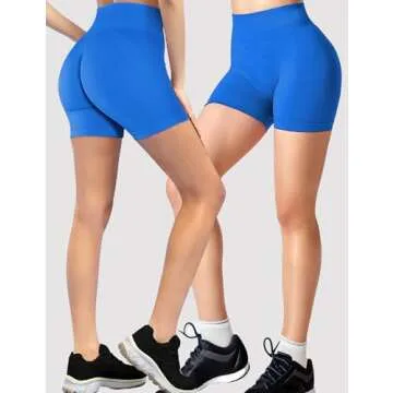 Blue Gym Shorts Women, Seamless Scrunch Butt Booty Lifting Workout Shorts, High-Waisted Stretchy Yoga Leggings Athletic Shorts Pants for Squat Proof Contour Fitness Muscle Sport Running Biker Active