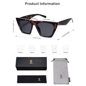 SOJOS Trendy Oversized Square Cateye Polarized Sunglasses Womens Big Frame Shades SJ2115, Dark Tortoise/Grey
