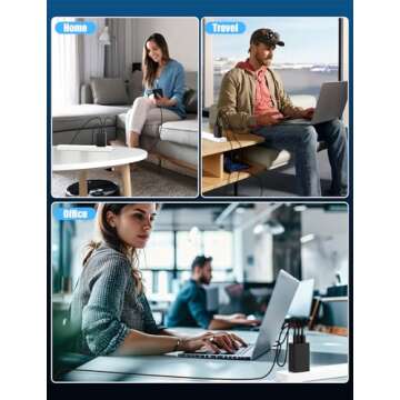 Hzevn 2Pack 100W USB C Wall Charger Block,3-Port (65w+20W+18w) Super Fast Charging Power Adapter,Multi USB C Charging Hub Plug Cube for MacBook,iPad Pro, Galaxy S25, iPhone 16/15 and More-Black