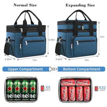 23L Extra Large Expandable Insulated Cooler Lunch Box for Men Double Deck Leakproof Heavy Duty Lunch...