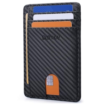 Buffway Slim Minimalist RFID Blocking Leather Wallet - Carbon Fiber Black