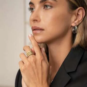 NECOCY 14K Chunky Gold Ring For Women Wide Statement Ring Vintage Stack Gold Rings Non Tarnish Plated Big Trendy Fashion Thumb Rings Jewelry Gift For Women/Size9