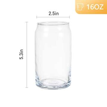 [6 Pack,16 OZ] Design•Master Premium Can Shaped Drinking Glass, Beer Can Glasses, Can Tumbler Glasses, Perfect for Beer, Cocktail, Iced Coffee, Iced Tea and Soda.