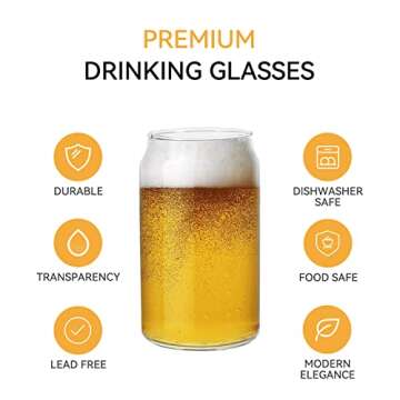 [6 Pack,16 OZ] Design•Master Premium Can Shaped Drinking Glass, Beer Can Glasses, Can Tumbler Glasses, Perfect for Beer, Cocktail, Iced Coffee, Iced Tea and Soda.