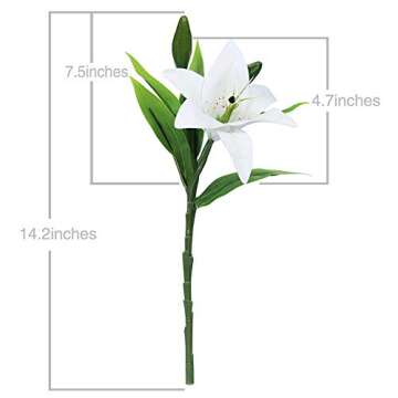JEDAW Artificial Flowers Tiger Lily Real Touch Fake Flowers for Wedding Home Party Garden Shop Office Decoration Plastic Lily 5 Bouquets Faux Flowers. (White)