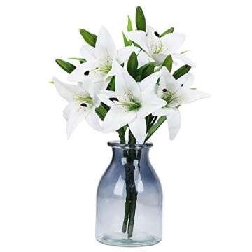JEDAW Artificial Flowers Tiger Lily Real Touch Fake Flowers for Wedding Home Party Garden Shop Office Decoration Plastic Lily 5 Bouquets Faux Flowers. (White)