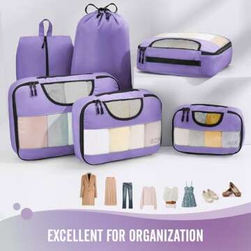 Veken 6 Set Packing Cubes for Suitcases, Travel Organizer Bags for Carry on Luggage, Suitcase Organi...