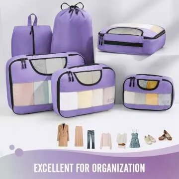 Veken 6 Set Packing Cubes for Suitcases, Travel Organizer Bags for Carry on Luggage, Suitcase Organi...