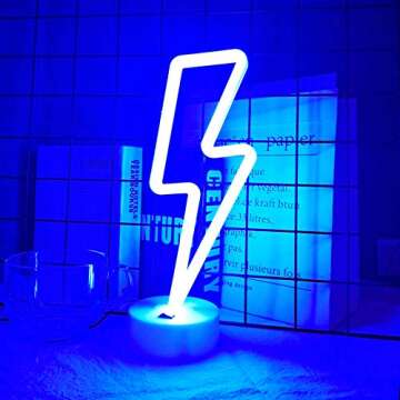 VIFULIN Lightning Bolt Neon Signs Lightning Neon Sign with Base for Bedroom LED Lighting for Room De...