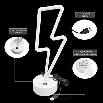 VIFULIN Lightning Bolt Neon Signs Lightning Neon Sign with Base for Bedroom LED Lighting for Room Decor for Teen Girls Gifts for Teenager Boys USB/Battery Cool Gaming Light with Holder(Blue)