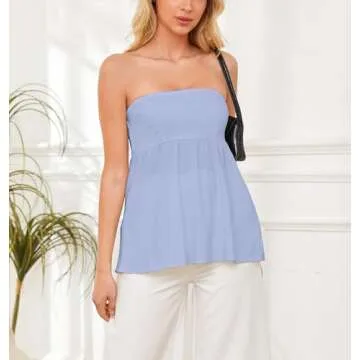 Stylish AIHUKOCY Women Ruffle Hem Bandeau Top for Summer