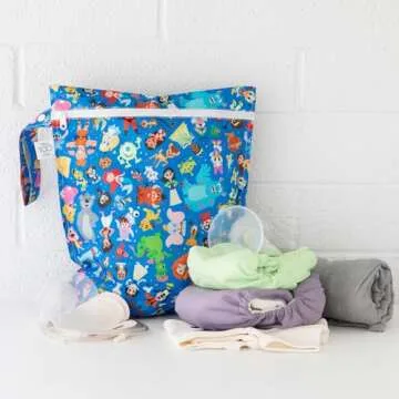 Bumkins Disney Waterproof Wet Bag for Baby, Travel, Swim Suit, Cloth Diapers, Pump Parts, Pool, Gym, Toiletry, Strap to Stroller, Daycare, Zipper Reusable Bag, Packing Pouch, 100 Magical Celebration