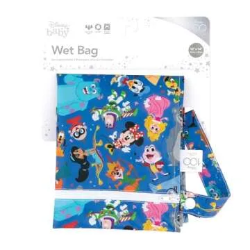 Bumkins Disney Waterproof Wet Bag for Baby, Travel, Swim Suit, Cloth Diapers, Pump Parts, Pool, Gym, Toiletry, Strap to Stroller, Daycare, Zipper Reusable Bag, Packing Pouch, 100 Magical Celebration