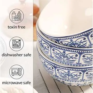 Sonemone Blue Cereal Bowls for Kitchen, 26oz Ceramic Bowls Set of 4 for Cereal, Salad, Soup, Pasta, Dessert, Microwave & Dishwasher Safe