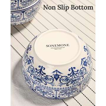 Sonemone Blue Cereal Bowls for Kitchen, 26oz Ceramic Bowls Set of 4 for Cereal, Salad, Soup, Pasta, Dessert, Microwave & Dishwasher Safe