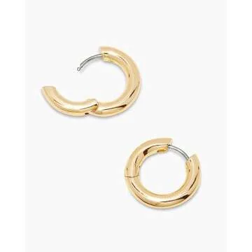 gorjana Women’s Lou Hoops, Chunky High Shine Hoop Earrings, Stainless Steel Post, 18K Gold Plated
