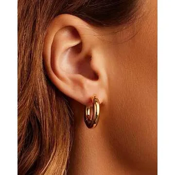 gorjana Women’s Lou Hoops, Chunky High Shine Hoop Earrings, Stainless Steel Post, 18K Gold Plated