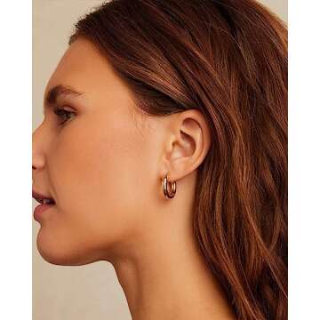 gorjana Women’s Lou Hoops, Chunky High Shine Hoop Earrings, Stainless Steel Post, 18K Gold Plated