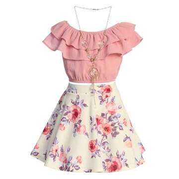 Stylish Cold Shoulder Crop Top and Flower Skirt Set