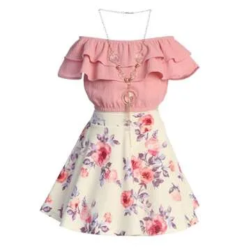 Stylish Cold Shoulder Crop Top and Flower Skirt Set