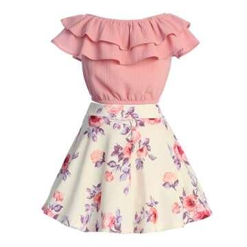 Stylish Cold Shoulder Crop Top and Flower Skirt Set