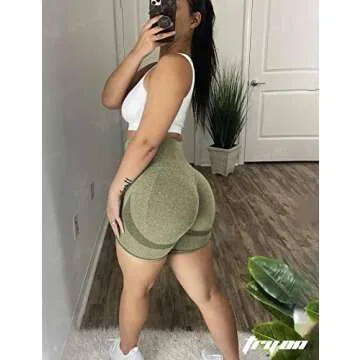 Tryon Women High Waist Workout Gym Simle Contour Seamless Yoga Shorts Khaki S