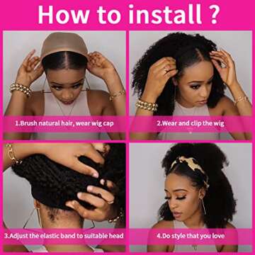 Aiterina Human Hair Wig Deep Wave 16 Inch Headband Wig Curly Hair Wig Machine Made Wig Non Lace Front for Women Natural Color