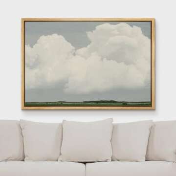 MUDECOR Framed Canvas Print Wall Art White Clouds Over Green Tree Landscape Nature Wilderness Illust...