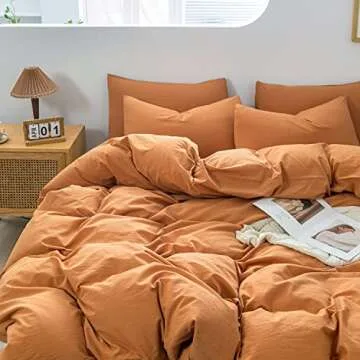 PATSAY Cotton Duvet Cover Set - Pumpkin Orange - 3 Pcs