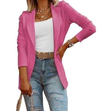 Womens Casual Long Sleeve Blazers Solid Color Knit Blazer Work Office Open Front Blazer Jacket Pink