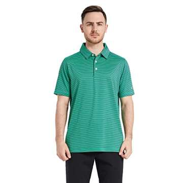 Mens Golf Shirts Moisture Wicking Dry Fit Short Sleeve Performance Sport Stripe Golf Polo Shirts for...
