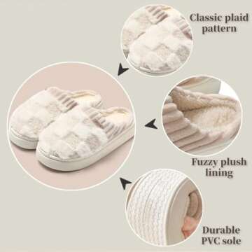 VTTDB Checkered Slipper House Slippers for Women Men Plush Warm Fuzzy Slippers Flyffy Bedroom Shoes Indoor Slip On