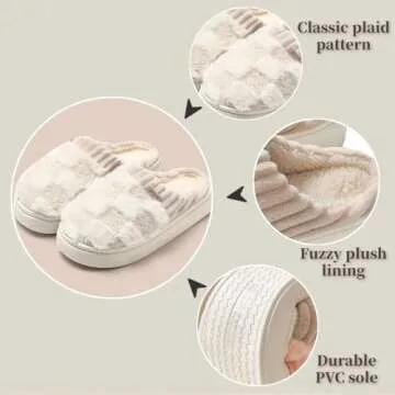VTTDB Checkered Slipper House Slippers for Women Men Plush Warm Fuzzy Slippers Flyffy Bedroom Shoes Indoor Slip On