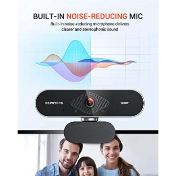 DEPSTECH Webcam with Microphone, 1080P HD Webcam with Auto Light Correction for Desktop/Laptop, Streaming Computer USB Web Camera for Video Conferencing, Teaching, Streaming, and Gaming-D04