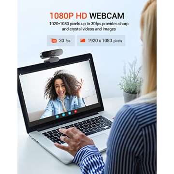 DEPSTECH Webcam with Microphone, 1080P HD Webcam with Auto Light Correction for Desktop/Laptop, Streaming Computer USB Web Camera for Video Conferencing, Teaching, Streaming, and Gaming-D04