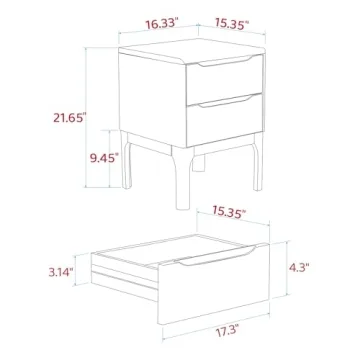 Olusmane Mid Century Modern Oak Nightstand with 2 Drawers