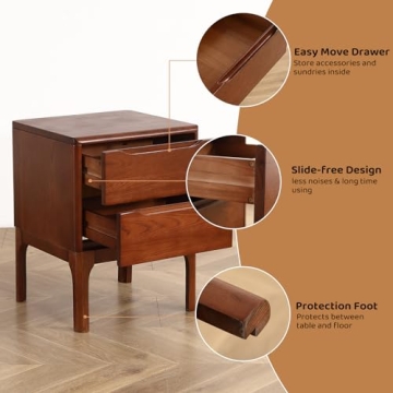 Olusmane Mid Century Modern Oak Nightstand with 2 Drawers