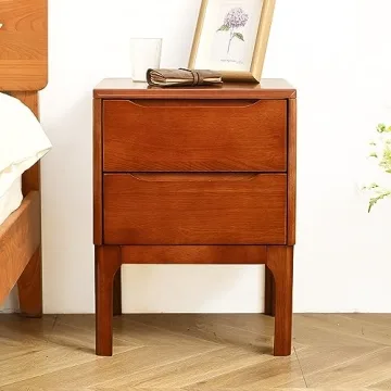 Olusmane Mid Century Modern Oak Nightstand with 2 Drawers