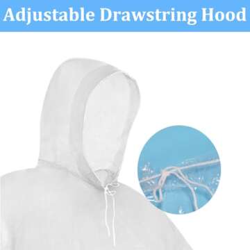 SAIWEYNEE Disposable Rain Ponchos For Adults- Transparent Waterproof Ponchos With Hood,Emergency Rai...