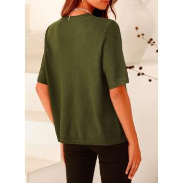 PRETTYGARDEN Women's Summer Button Down Shirts Casual Short Sleeve Crew Neck Ribbed Knit Blouse Top Cardigans