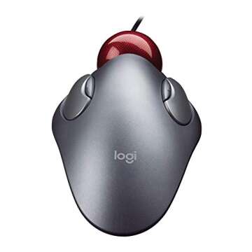 Logitech Trackman Marble Trackball – Wired USB Ergonomic Mouse for Computers, with 4 Programmable Buttons, Dark Gray