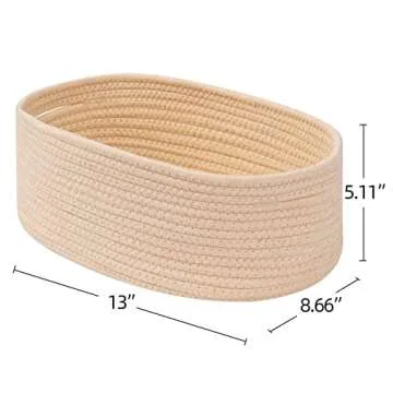 Kriitools Woven Baskets&Bins for Shelf Storage &Organizing/Cute Basket to Store and Organize Household Items/Small Rope Basket for Living Room, Bedroom,Play Room/Oval-13x8.66x5.11’’,3 Packs Begie