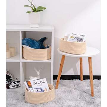 Kriitools Woven Baskets&Bins for Shelf Storage &Organizing/Cute Basket to Store and Organize Household Items/Small Rope Basket for Living Room, Bedroom,Play Room/Oval-13x8.66x5.11’’,3 Packs Begie