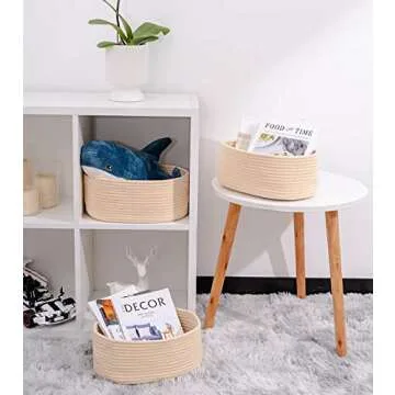 Kriitools Woven Baskets&Bins for Shelf Storage &Organizing/Cute Basket to Store and Organize Household Items/Small Rope Basket for Living Room, Bedroom,Play Room/Oval-13x8.66x5.11’’,3 Packs Begie