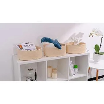 Kriitools Woven Baskets&Bins for Shelf Storage &Organizing/Cute Basket to Store and Organize Household Items/Small Rope Basket for Living Room, Bedroom,Play Room/Oval-13x8.66x5.11’’,3 Packs Begie
