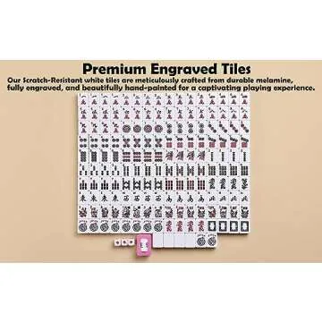American Mahjong Game Set 166 White Engraved Tiles for Western Mah Jong, Mah jongg Play with Traveler Size Carrying Case, Dices, Chips, Manual,Win indicator. / Racks and Pushers not included